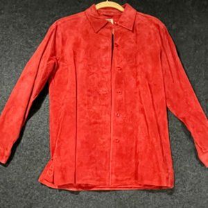 Rafaella Sport Women’s Red Suede Leather Button up Shacket / Jacket Medium